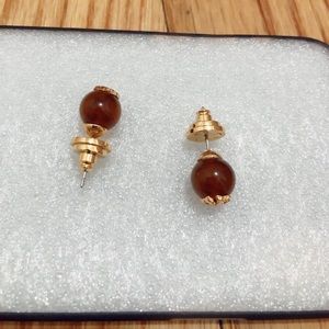 Crystal pearl gold logo stud earrings